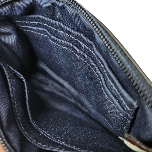 Coach Corner Zip Small Wristlet Crossgrain Leather Navy Blue Pouch Gold Hardware - Picture 7 of 10